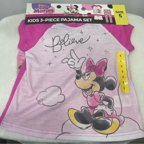 Disney Junior Minnie Mouse Believe kids 3 Piece Pajama Set | Pink | New - Picture 2 of 8